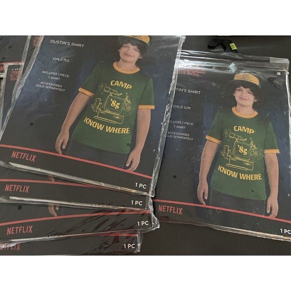 Stranger Things T- Shirt Dustin Camp Knowhere Green Ringer Kids Costume Children - Picture 9 of 11